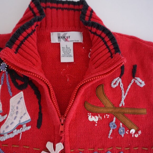 Vintage Kakit Winter Ski Snowflake Festive Cardigan Holiday Retro 90s Sweater S - Picture 10 of 10